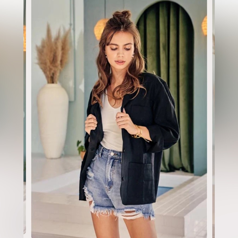 MIOU MUSE Relaxed Linen Blazer